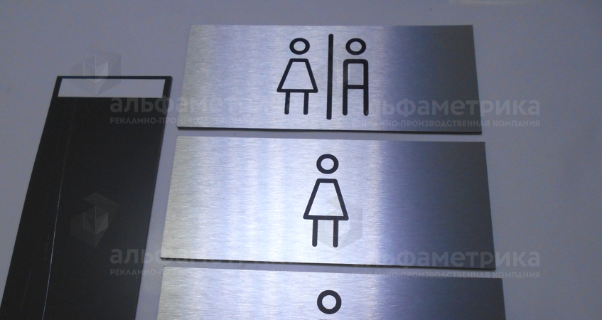 Таблички с пиктограммой туалет под металл по индивидуальным размерам, фото