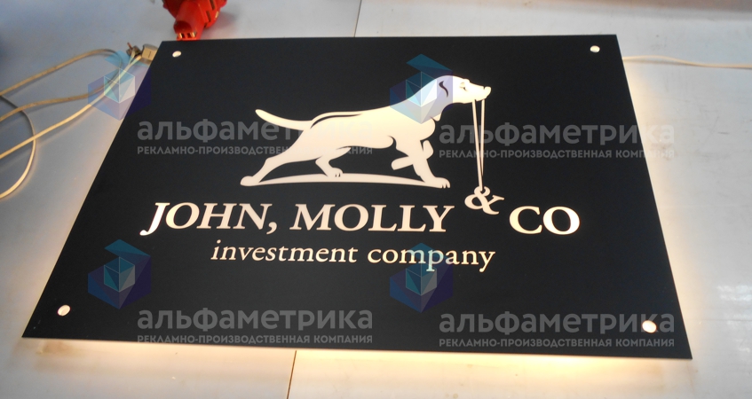 Световая интерьерная табличка для John Molly & Co, фото