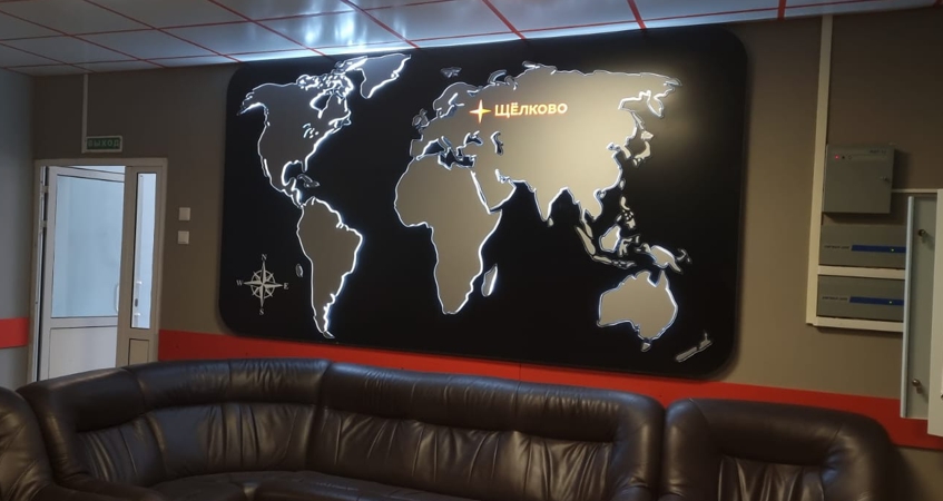 Карта мира для офиса с подсветкой, фото