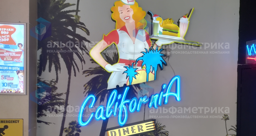 Неоновые вывески для California Diner на Арбате, фото