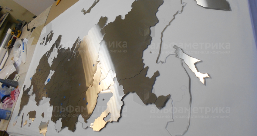 Настенная карта РФ с городами и подсветкой, фото
